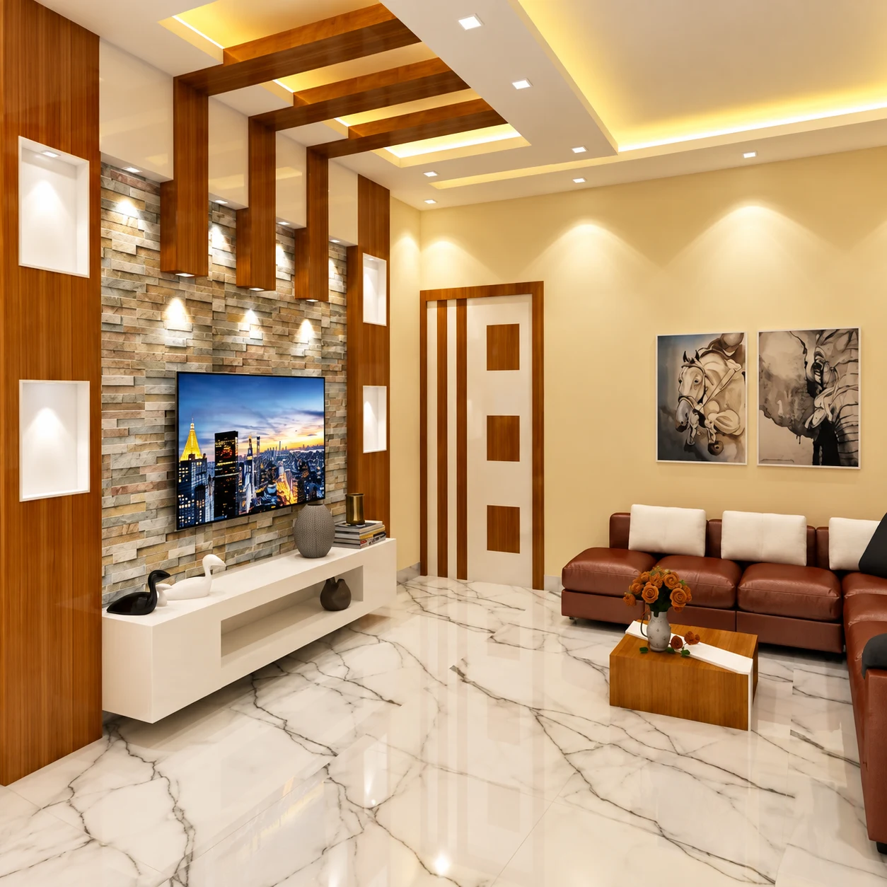 Luxury Living Room & Media Wall